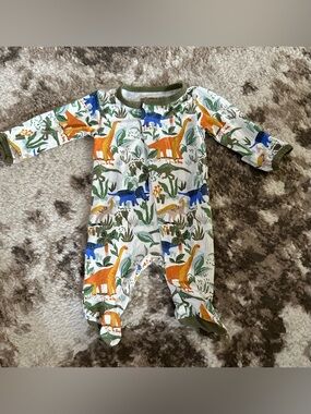 Magnetic Me White Footed One-Piece with Orange, Blue & Green Dinosaur Print